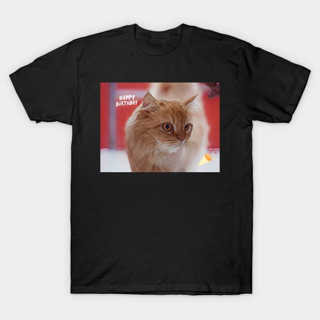 Ginger Cat Happy Birthday Card T-Shirt by fantastic-designs